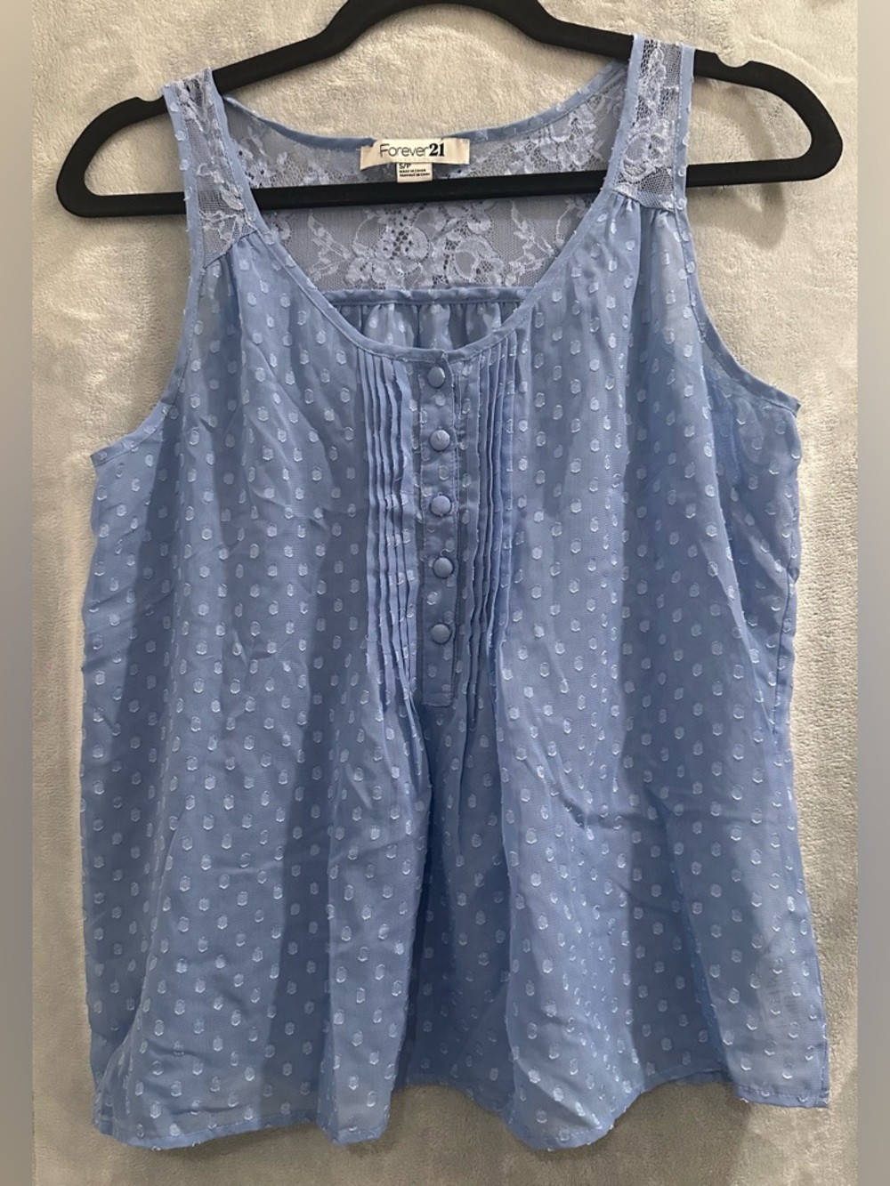 Forever 21 Light Blue Lace-Trim Pintuck Camisole